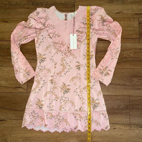 NWT LoveShackFancy Womens Puff Sleeve Cedella Mini Dress Honey Dew Pink Sz 4 - Picture 12 of 15